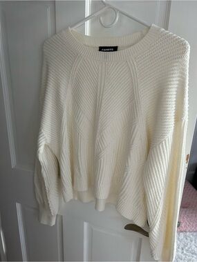 Express Cream Textured Crew Neck Sweater